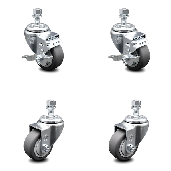 Service Caster 3.5 Inch Thermoplastic Rubber Swivel 12mm Threaded Stem Caster Brake, 2PK SCC-TS20S3514-TPRB-M1215-2-TLB-2 - main